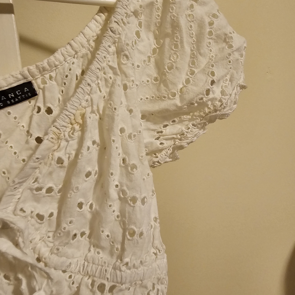 White Eyelet Puff Sleve 100 Percent Cotton Dress - Picture 7 of 9